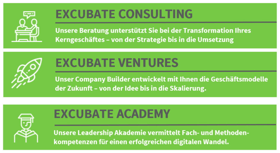 Geschäftsbereiche der Excubate aufgelistet als Grafik
