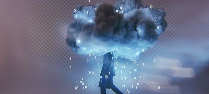 Ein Mann der unter einer Wolke steht und es regnen Zahlen