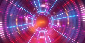 3D abstraktegeometrischer Hintergrund mit Neonlichtern, runder Tunnel - Stock-Fotografie