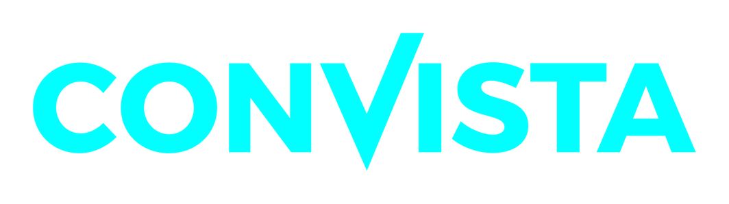 Das Logo von der ConVista Consulting AG. Auf dem weißen Hintergrund steht das Wort "Convista" in blauer Schriftfarbe. Die Rechte Seite der Buchstabe "v" ist länger, als die linke Seite.