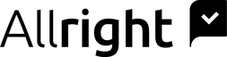 Schwarzer Schriftzug "Allright" mit Hakensymbol am Ende