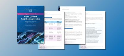 vier A4-Seiten mit Schrift auf einem hellblauen Hintergrund