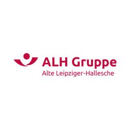 rote Schrit auf weißem Hintergrund: ALH Gruppe. Darunter als Untertitel "Alte Leipziger & Hallesche"