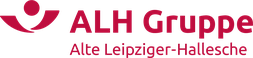 rote Schrit auf weißem Hintergrund: ALH Gruppe. Darunter als Untertitel "ALte Leipziger & Hallesche"