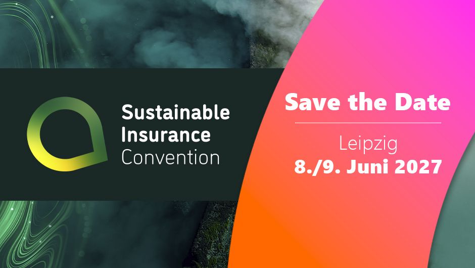 Das Logo der Sustainable Insurance Convention neben dem neuen Termin: 8./9. Juni 2027 in Leipzig