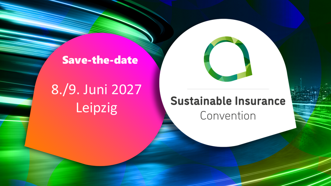 Das Logo der Sustainable Insurance Convention neben dem neuen Termin: 8./9. Juni 2027 in Leipzig